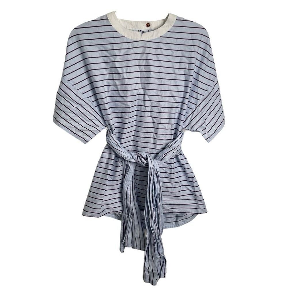 Rosetta Getty Womens Striped Cape Top 6 Tailored Purple Pinstripes Cap Sleeve